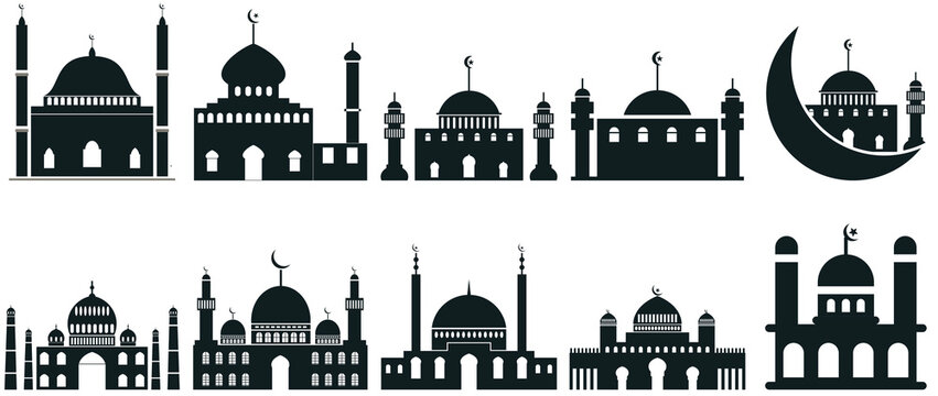 Islamic mosque silhouette vector collection isolated on white background