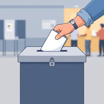 Man's hand down the ballot in the ballot box.