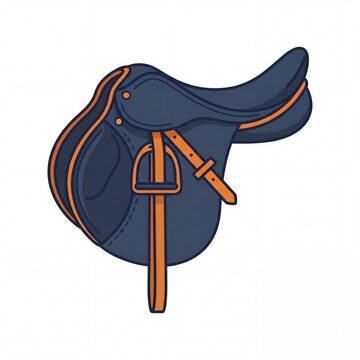 English horse saddle vector illustration with orange trim