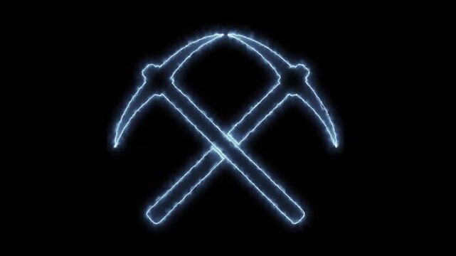 Blue Electric Pickaxe Mining Tool Icon Outline Animation 4K