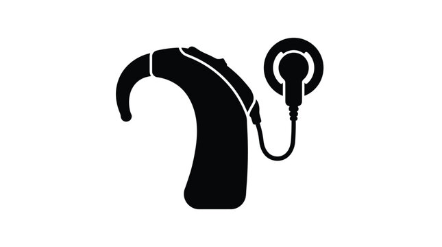 Cochlear implant silhouette depicted as a modern medical device for hearing restoration and auditory support.