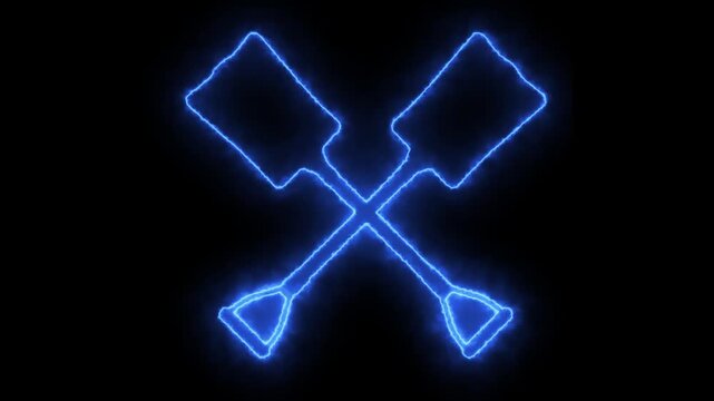 Blue Neon Crossed Shovels Gardening Tool Icon Animation 4K