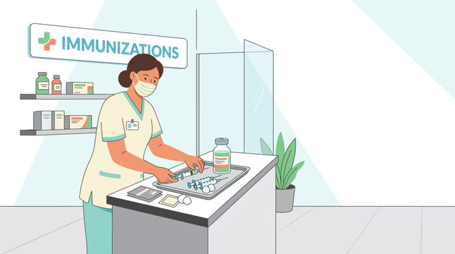 Nurse preparing vaccinations for immunizations with medical supplies