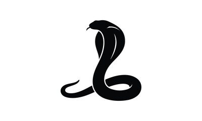 Fototapeta premium Black silhouette of a king cobra snake with expanded hood and curled body isolated on white background
