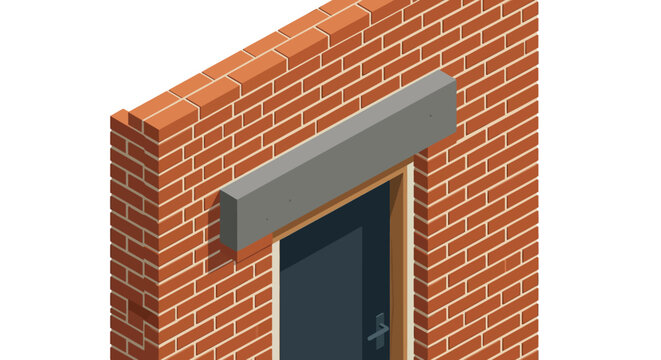 Isometric Red Brick Wall with Modern Door and Concrete Lintel Architectural Illustration