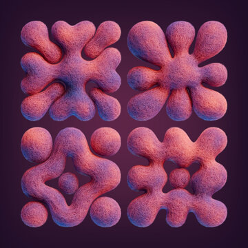 Set of 3d rendered abstract signs made of pink felt with cute funny shape
