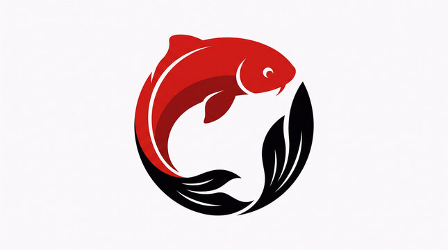 Red and Black Catfish Fish Japanese Ornamental Vector Logo