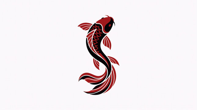 Red and Black Koi Fish Japanese Ornamental Traditional Vector Logo