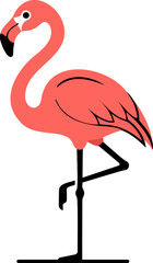 Obraz premium Pink flamingo vector illustration, flat tropical bird icon for summer design projects.