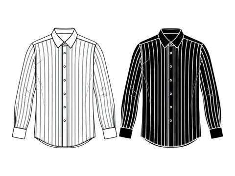 Technical fashion drawing of long sleeve button down striped dress shirts