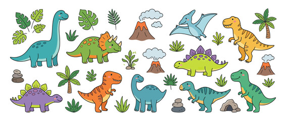 Cute Cartoon Dinosaur Collection Isolated Transparent Background © jaus