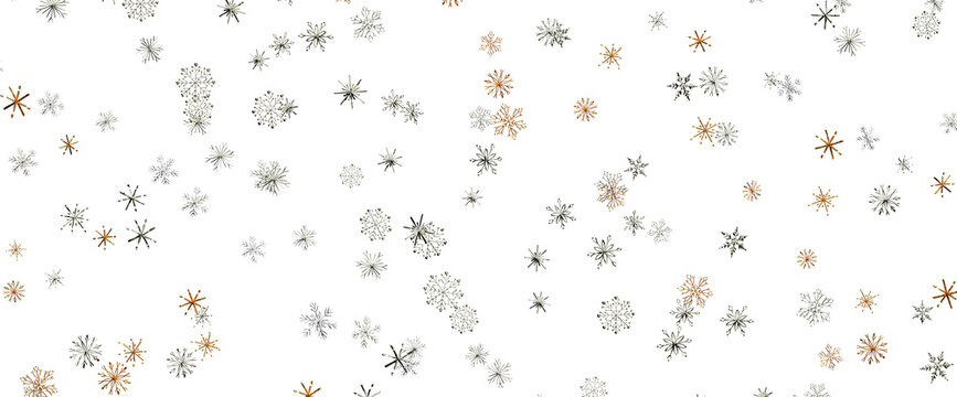 Abstract background pattern of diverse falling snowflakes for winter holidays