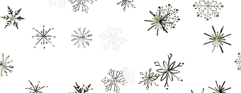 Snowflakes pattern on white background for winter holidays and Christmas themes. Decorative ice crys