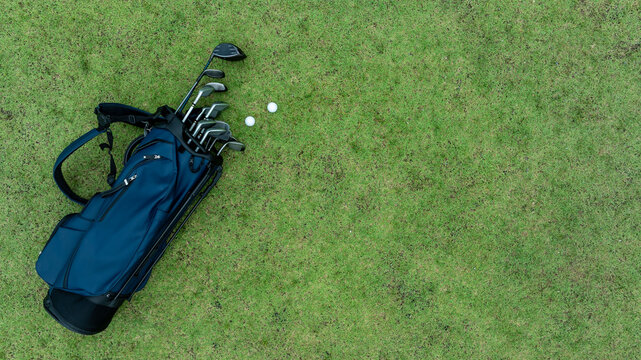 golf bag for media golf.
Top view media golf bag shoot.
Bag lies by media golf.