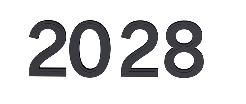 2028 year in bold text on white. Perfect for New Year's concepts, future predictions, and calendar u