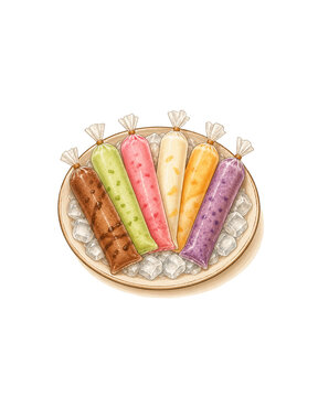 Hand-Drawn Indonesian Es Mambo Frozen Ice Pops in Colorful Flavors