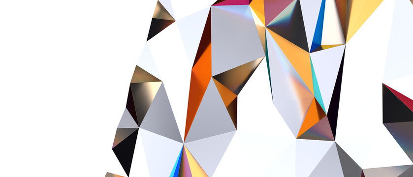 Dynamic abstract background featuring fractured crystal shapes with vibrant colors and light reflect
