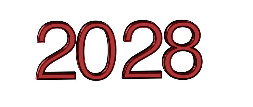 Bold red 2028 text on white, perfect for New Year designs, event announcements and calend