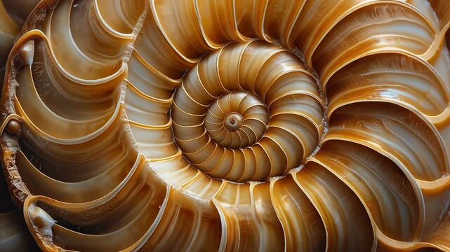 Nautilus Shell Spiral - Fibonacci Sequence, Natural Geometry and Marine Life Close-up