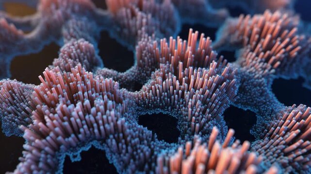 Abstract Microscopic View of Cellular Structures with Cilia or Villi