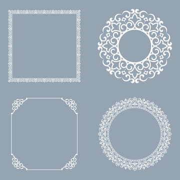 Set of decorative frames Elegant vector element for design in Eastern style, place for text. Floral gray and white frames. Lace illustration for invitations and greeting cards