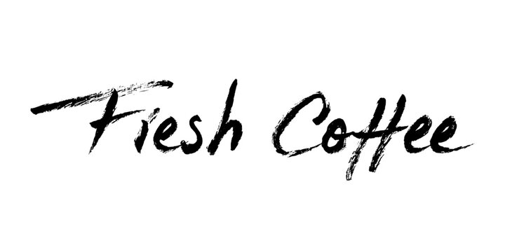 Fresh Coffee Hand Lettering Brush Script. Vector brush stroke calligraphy. Grunge typography for cafe branding, menus, packaging, labels, posters.