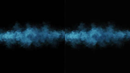 Obraz premium Two dark backgrounds featuring soft blue smoke or cloud like wisps floating in the center