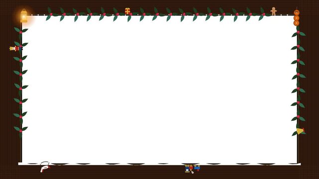 Moving Holiday Toy Train and Nutcracker on Rustic Wood Border, Christmas Garland Motion Graphics