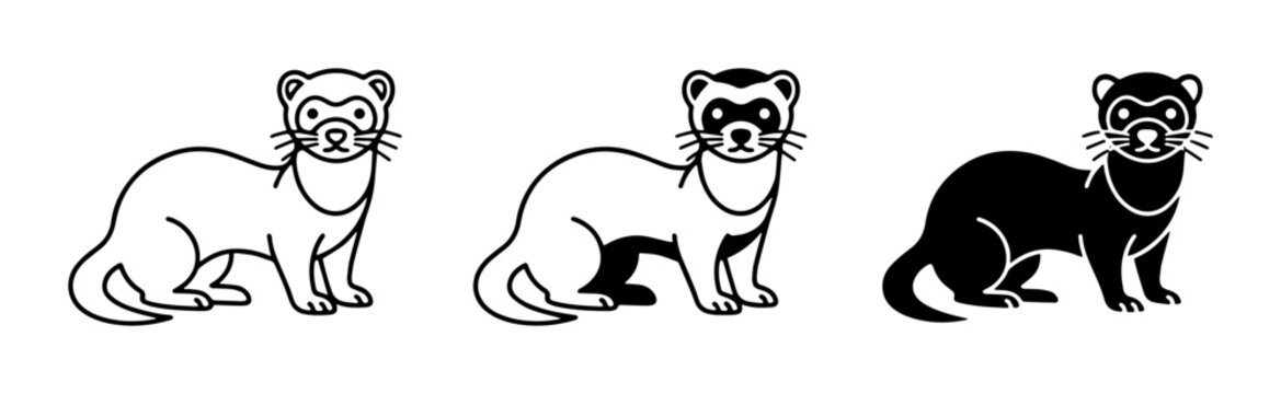 Ferret Icons, Line Art and Silhouette Vector Illustrations, Pet Animal Graphics
