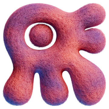 3d rendered abstract sign made of pink felt with cute funny shape