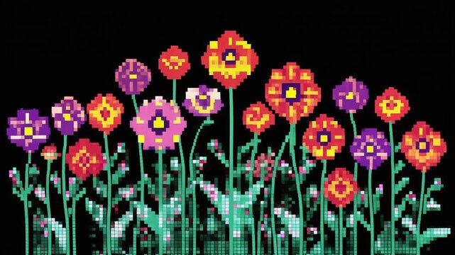 Pixel Art Flowers Garden - Vibrant Retro Floral Illustration
