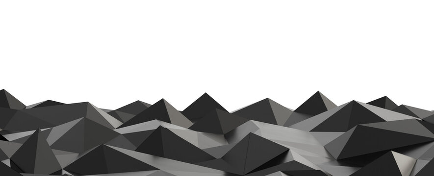 Dark geometric abstract landscape with sharp peaks and valleys in low poly style.