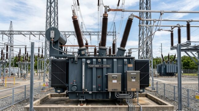 220kV/66kV High Voltage Power Transformer at an Electrical Substation, Industrial Electricity Infrastructure for Power Grid Distribution