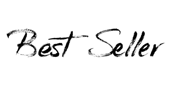 Best Seller Grunge Brush Stroke Calligraphy Text. Hand painted vector sale text lettering for product labels, badges, packaging, marketing.