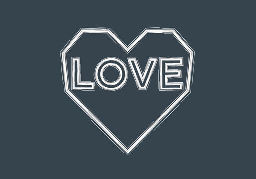 Outline heart with white brush stroke effect and the word LOVE inside, on transparent alpha, concept for Valentines Day, romance and relationships.