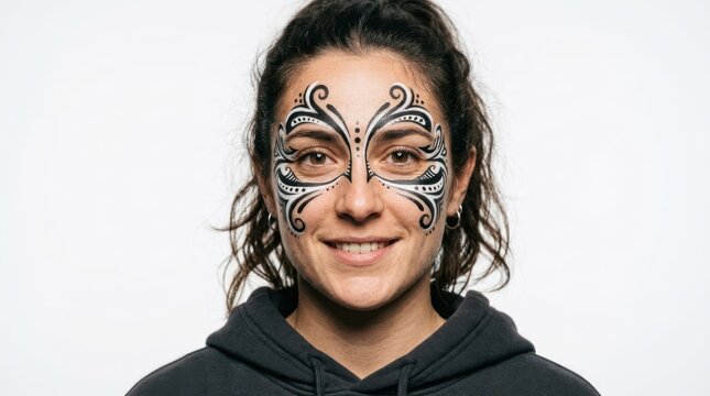 Smiling person with henna face paint looking at camera