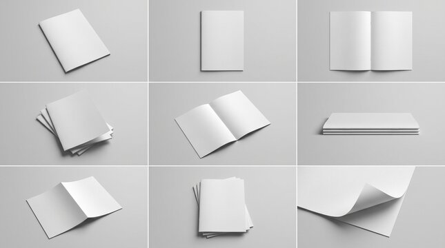 Set of brochure mockups on light gray background blank booklets, pamphlets or magazines templates for design presentation