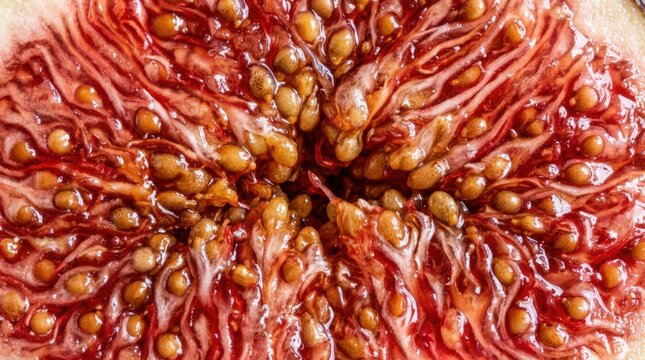 Close-Up of Fresh Fig Fruit Showing Unique Seed and Flesh Texture