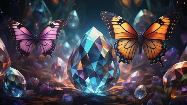 Magical Butterflies  Gemstones Fantasy Nature, Enchanted Forest, Crystal Cave