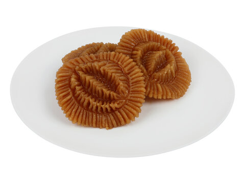 Traditional Bangladeshi Nakshi Pitha Rice Cakes Served on White Plate Isolated On Transparent Background PNG