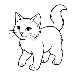 Fototapeta premium Cute kitten line art vector illustration of a playful cat standing with a raised tail isolated on a white background.