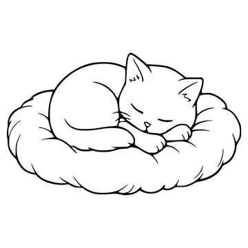 Sleeping cat on soft cushion vector illustration
