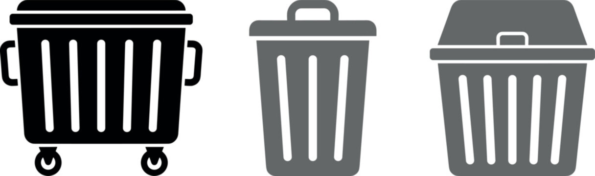Trash Can Dumpster and Garbage Bin Vector Icons Set for Waste Management and Recycling Concepts