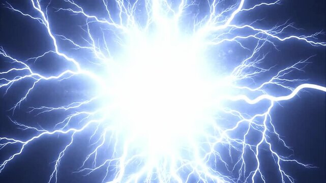 Powerful electric lightning bolt striking and flashing animation on black background