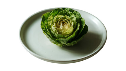 Fototapeta premium Little gem lettuce sits on a white ceramic plate