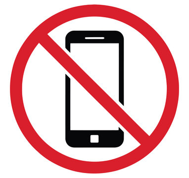 Prohibited mobile phone sign in black circle, technology usage restriction symbol for device policies, no phone zones, safety rules and communication control vector illustration design.