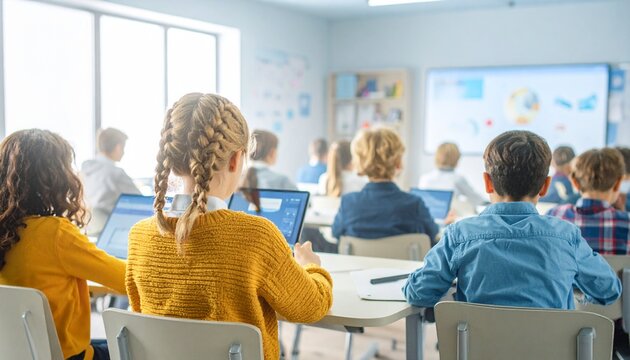 Students Learning in Modern Digital Classroom