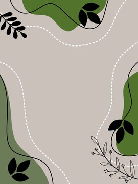 Abstract Botanical Frame Background with Olive Shapes and Black Leaves