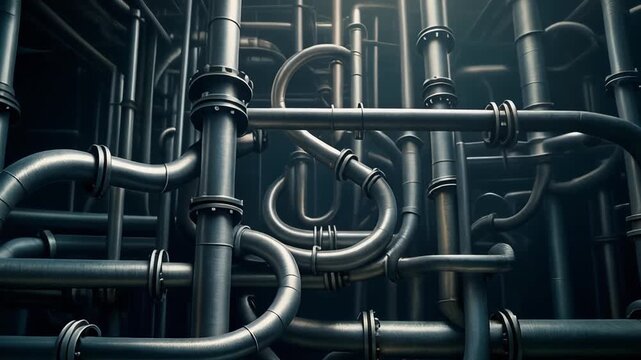 Complex Industrial Plumbing System - Metal Pipes and Conduits