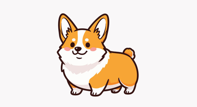 Chubby cartoon corgi dog illustration with smiling face and fluffy fur, isolated on transparent background, perfect for pet products, children's books and pet care advertising.